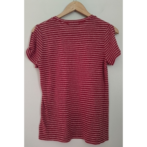 All Saints Mazzy Devo Red White Striped Tee Slit Twist Sleeves - Picture 2 of 7